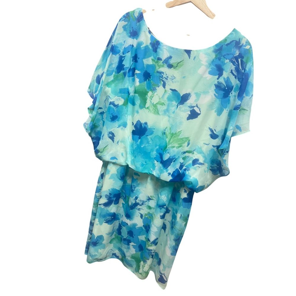 SL Fashions Y2K Blue Floral Chiffon Butterfly Sleeve Dress